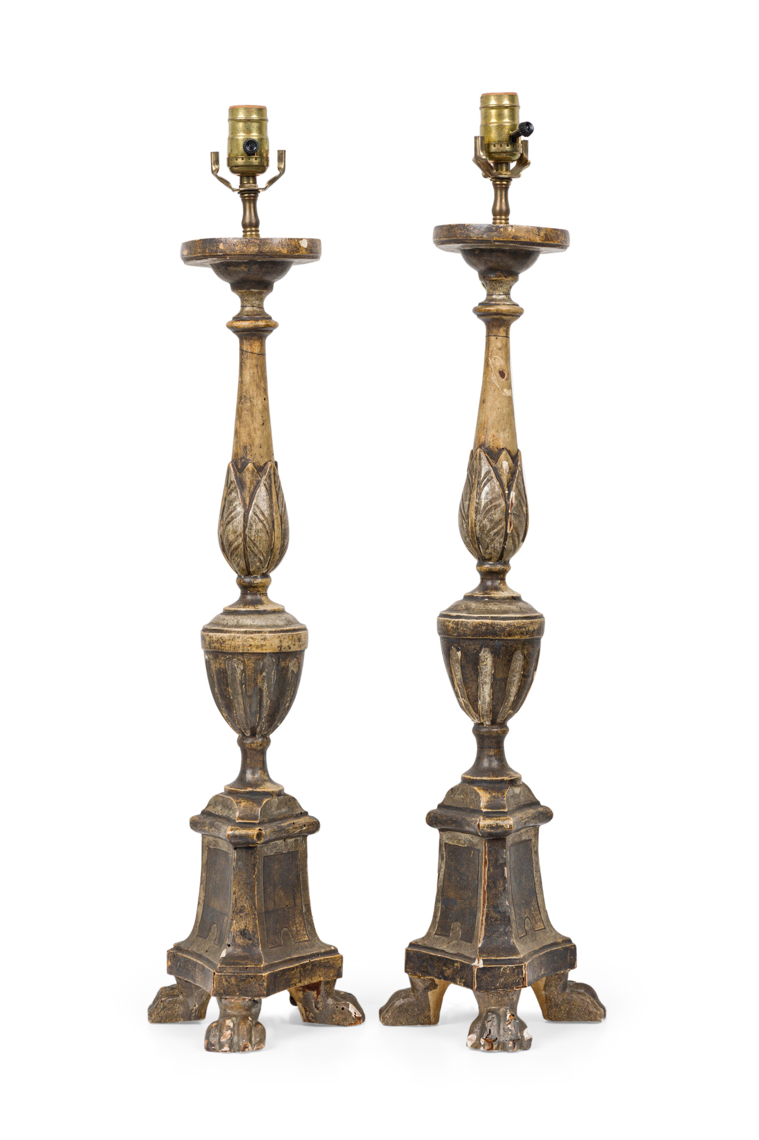 Pair of Italian Rococo  wooden table lamps 